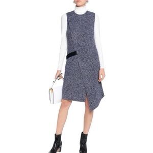 Carven Grey Knit Wool Asymmetrical Wrap Midi Dress Sz Small